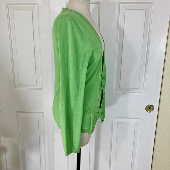 Anthropologie green button up cardigan ladies medium cotton Modal V-neck sweater - Picture 3 of 8